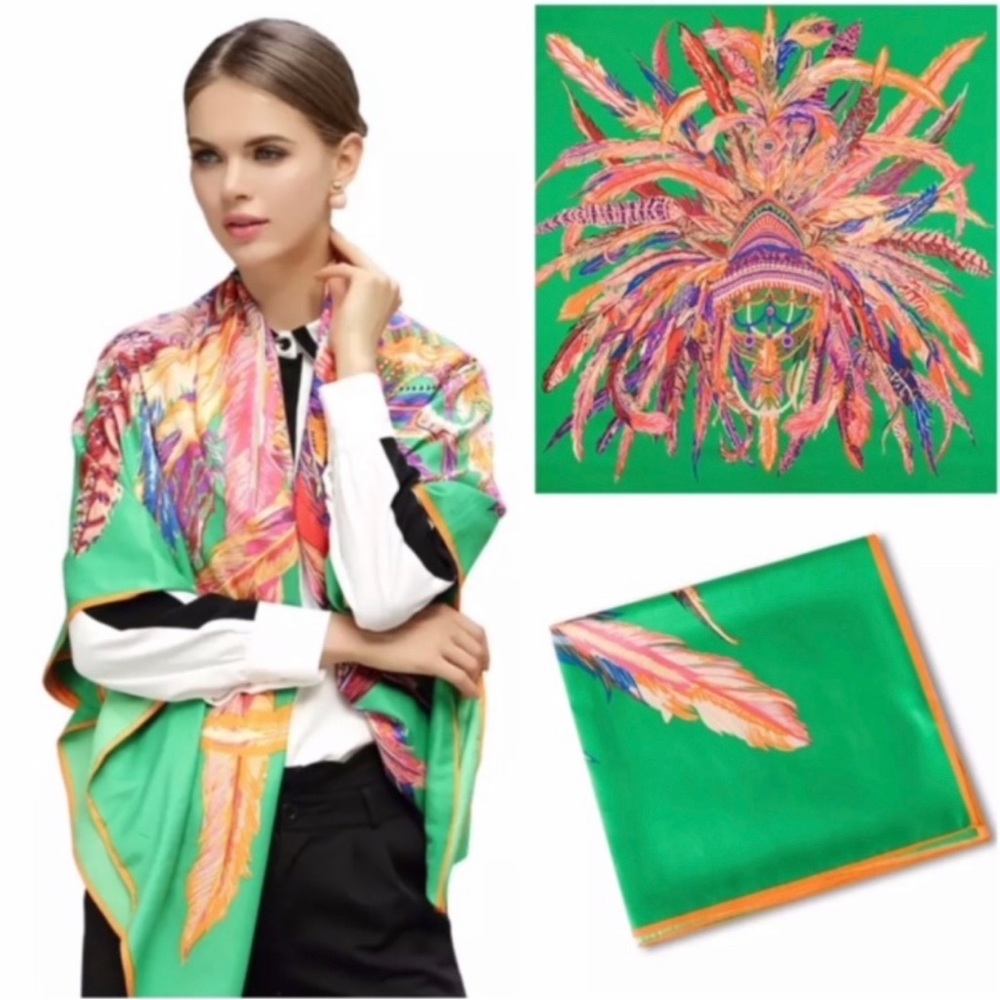NWT 100% PURE SILK PRINT SQUARE SCARF BIG STOLEN SHAWL - Picture 6 of 12